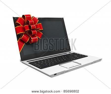 Laptop Gift with Red Ribbon