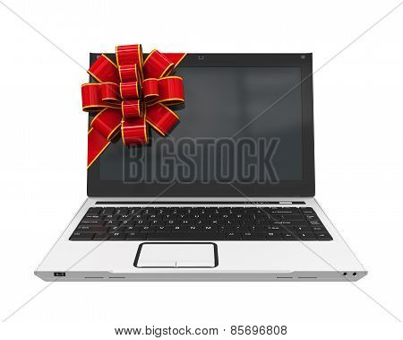 Laptop Gift with Red Ribbon