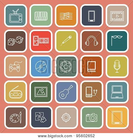 Entertainment Line Flat Icons On Orange Background