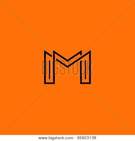 Two Letter M Monogram Style Mockup Logo, Design Thin Line Element For Business Card