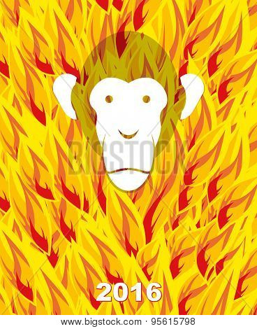 New year 2016. Monkey on flame background. Year of  Fire Monkey on Chinese calendar. Vector illustra