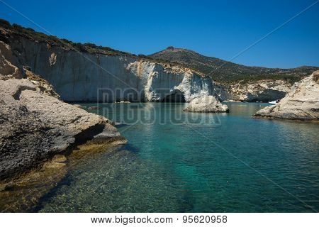 Picturesque Sea Landscape And White Rocks At Kleftiko, Milos, Greece