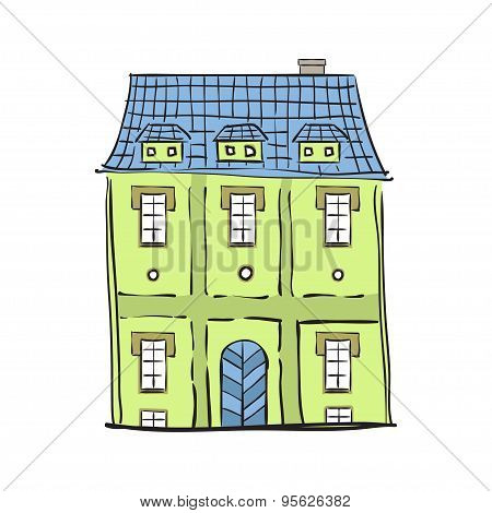 Cartoon Building In Old Town.