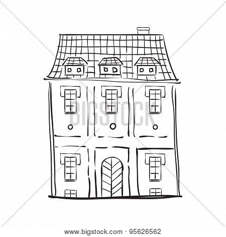 Cartoon Building In Old Town.
