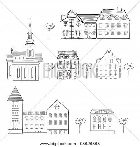 Cartoon Building In Old Town.