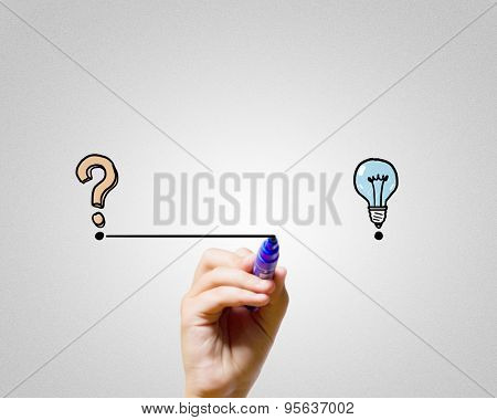 Close up of hand darwing light bulb with marker