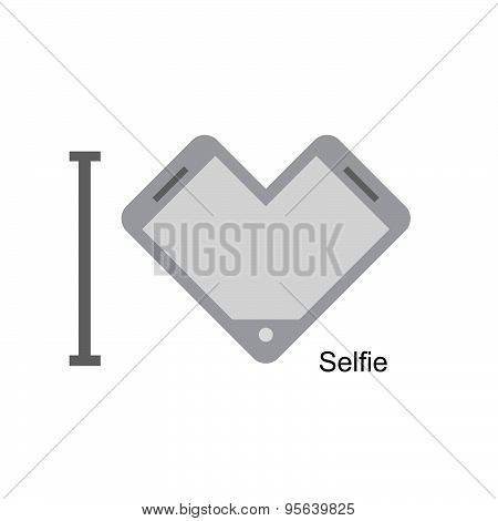 I love selfi. Phone as a symbol of heart. Vector illustration. I love taking pictures. Concept of a