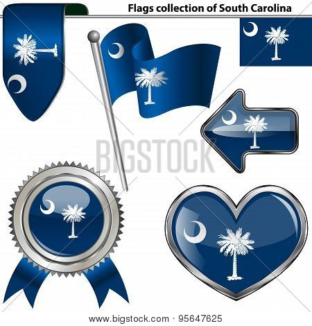 Glossy Icons With Flag Of South Carolina