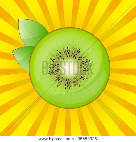 kiwi with leaves on a bright yellow background