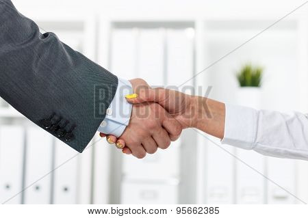 Male And Female Handshake In Office