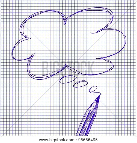 Pencil Hand Draw on sheeet of paper with Text Box