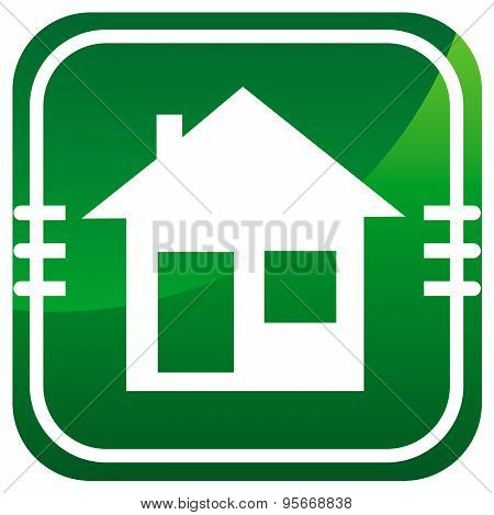 Illustration Of Home Icons, House Silhouettes On Green Background