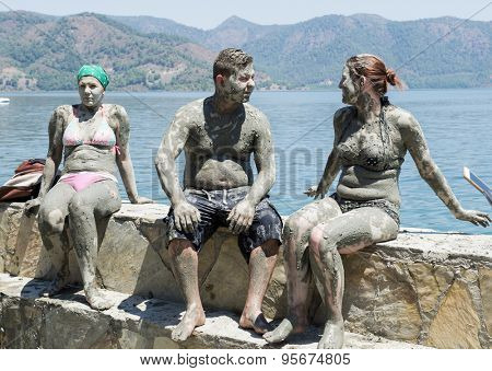 SULTANIYE, TURKEY - JULY 05, 2015: People are taking a mud bath