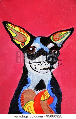  Zentangle stylized chihuahua painting on wood. Hand Drawn doodle illustration using markers for the outlines. good for products like tee shirts, magnets or greeting cards