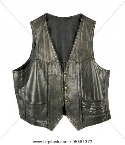 Leather biker jacket vest open