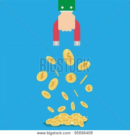 Money coin Magnet in businessman hand concept