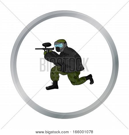 Paintball player icon in cartoon design isolated on white background. Paintball symbol stock vector illustration. - stock vector