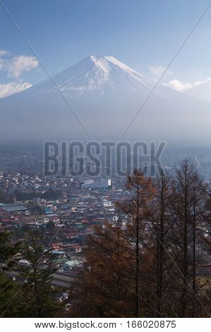 Fuji mountain with residence downtown aerial view Japan natual landscape background