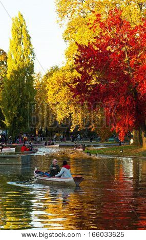 Paris France-October 30 2016-The Daumesnil lake is the largest lake in bois de Vincennes and poular destination for walks and rowboat excursions.
