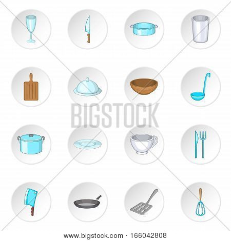 Basic dishes icons set. Cartoon illustration of 16 basic dishes vector icons for web