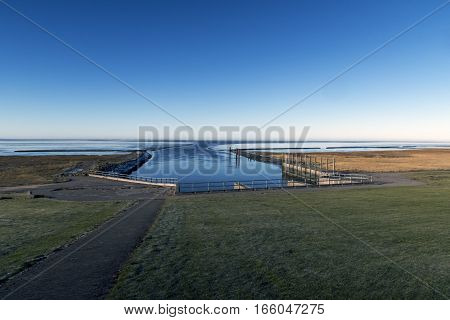 Lock from dam to National Park Wadden Sea. Hojer Denmark.