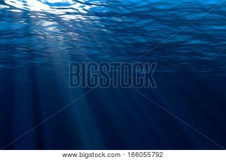 Deep Blue Ocean Waves From Underwater Background, Light Rays