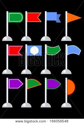 Flag marker set for infographic design flag collection in different shapes and colors