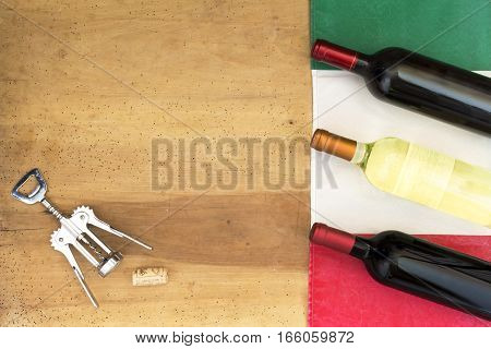 Italian Wine Bottles On Wooden Background