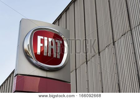Prague, Czech Republic - January 20: Fiat Group Company Logo On Dealership Building On January 20, 2
