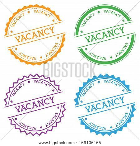 Vacancy Badge Isolated On White Background. Flat Style Round Label With Text. Circular Emblem Vector