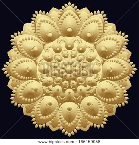 Golden Mandala. East, Ethnic Design, Oriental Pattern, Round Gold Ornament. Luxury , Precious Jewel,