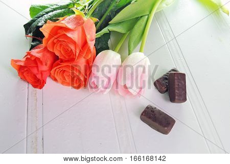 Three Tulips On A White Background