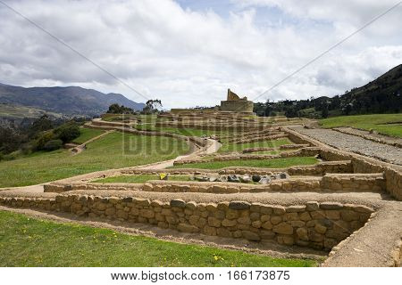 stone walls at Ingapirca inca ruins in Ecuador