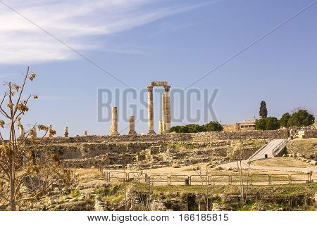 The ruins of the ancient citadel in Amman, Jordan
