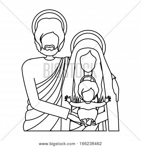 silhouette half body picture of sacred family vector illustration