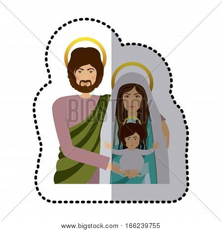sticker half body picture medium shade of sacred family vector illustration