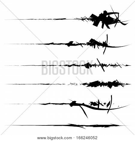 Set Of Textured, Rough And Grungy Elements Isolated On White. Elements With Scratchy, Sketchy, Damag