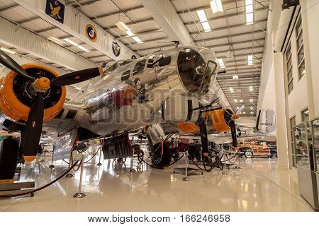 Santa Ana CA USA - January 21 2017: Boeing B-17 Flying Fortress airplane called the Fuddy Duddy displayed at the Lyon Air Museum in El Santa Ana California United States. It was used as VIP transportation during World War II. Editorial use only.