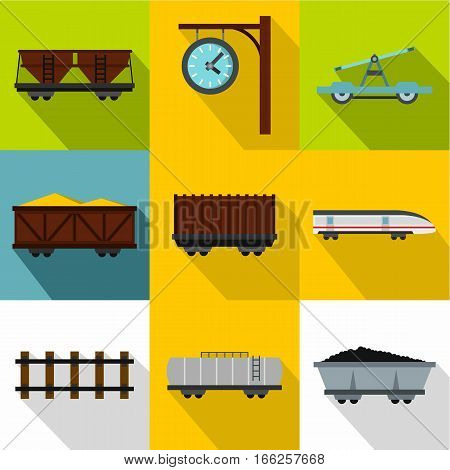 Iron way road icons set. Flat illustration of 9 iron way road vector icons for web