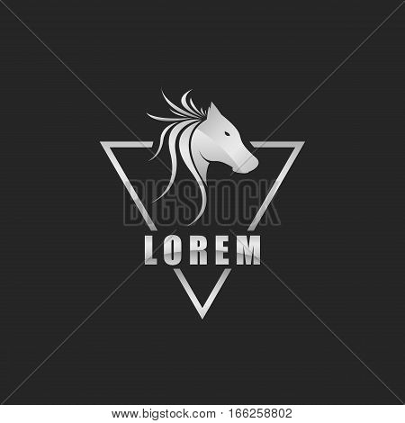 Silver Hipster Horse Steel Logo Template. Isolated.