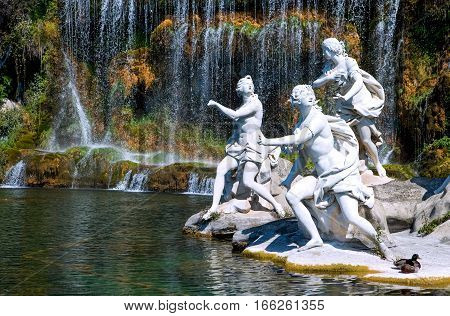 Caserta Italy - March 9, 2008: The marble group of a fountain in the park of the Royal Palace