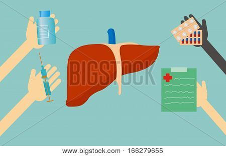 treatment of human liver. flar vector illustration
