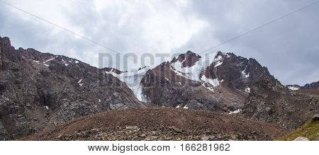 Panoramic View Behind Talgar Pass In Tien Shan Mountains. Peaks With Glaciers, Almaty, Kazakhstan