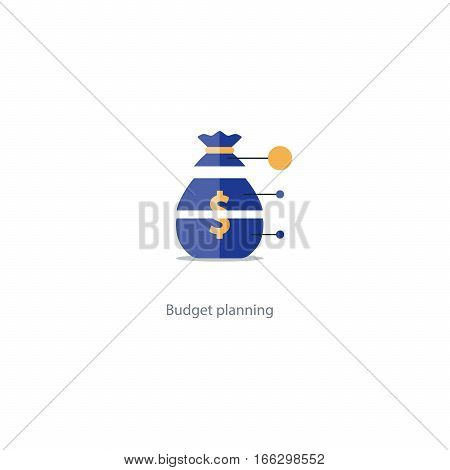 Investment diversification, financial strategy solution, budget fund cut plan icon, share hold, compound interest, divide money, vector illustration