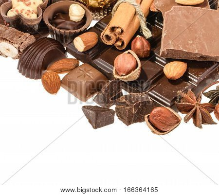 Delicious Chocolates Isolated On White Background