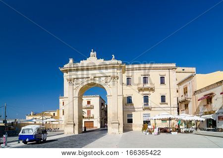 Royal Gate - Arch Of Porta Reale. Noto, Sicily, Italy.