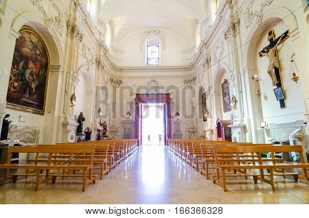 Noto, Italy - September 13, 2015: Interior of the Church of Saint Francis Immaculate, Sicilian baroque. Noto, Italy