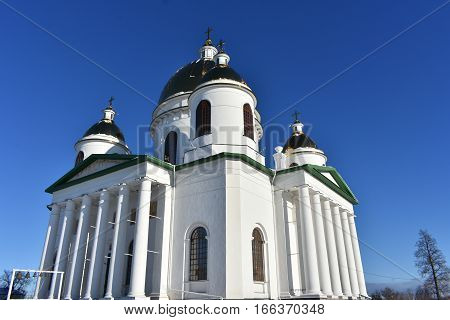 CHRISTIAN TEMPLE CATHEDRAL CHURCH THE GOLDEN DOMES AND WHITE COLUMNS