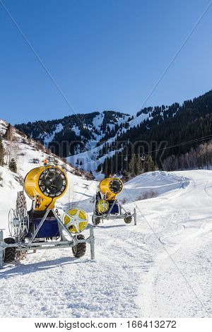 Snow Guns In The Ski Resort