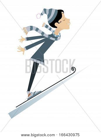 Woman a ski jumper. Cartoon woman a ski jumping illustration